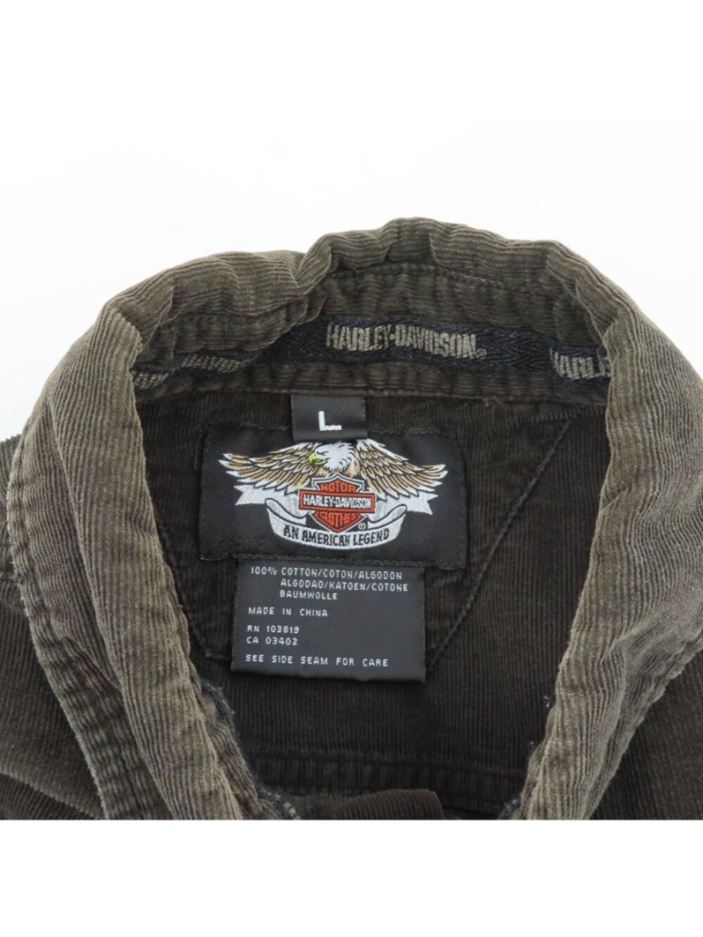 Harley Davidson Mens Large Dark Brown Corduroy Collared Button Front Shirt Top - Picture 6 of 10